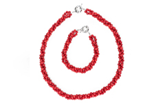 Set femme collier et bracelet corail rouge